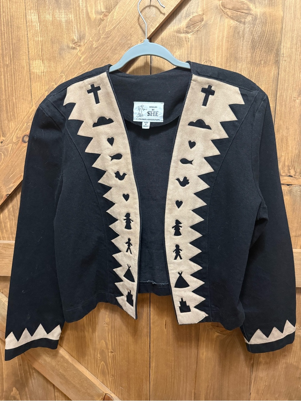 Designs By SHE Angels Black Jacket with Tan Southwestern Appliqué Trim